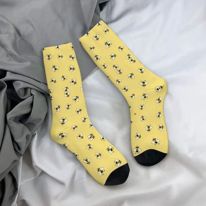 Fun Men's Bee Seamless Pattern Dress Socks Unisex Warm Comfortable 3D Print Honeybee Crew Socks - The Hive Apparel