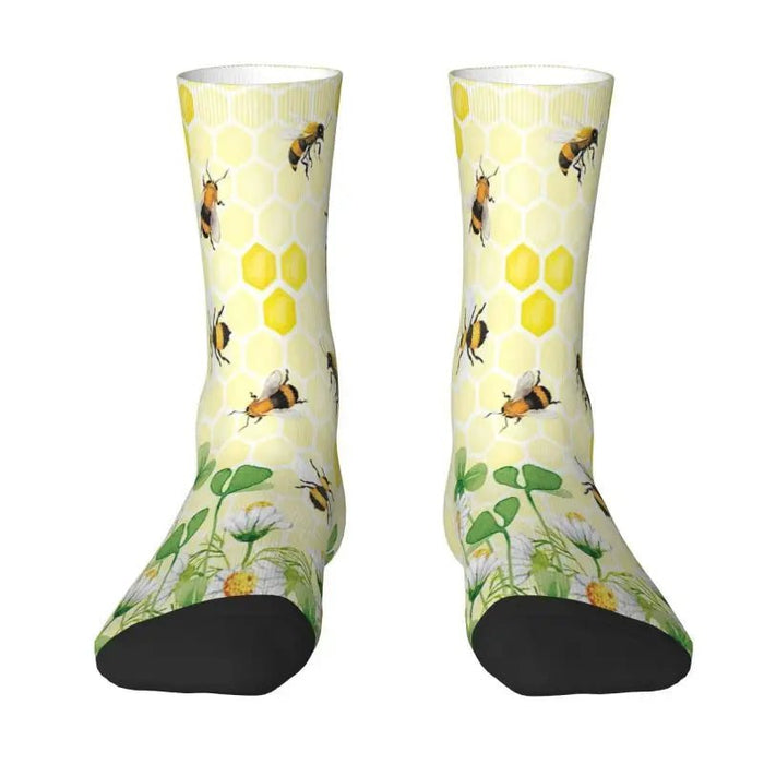 Fun Men's Bee Seamless Pattern Dress Socks Unisex Warm Comfortable 3D Print Honeybee Crew Socks - The Hive Apparel