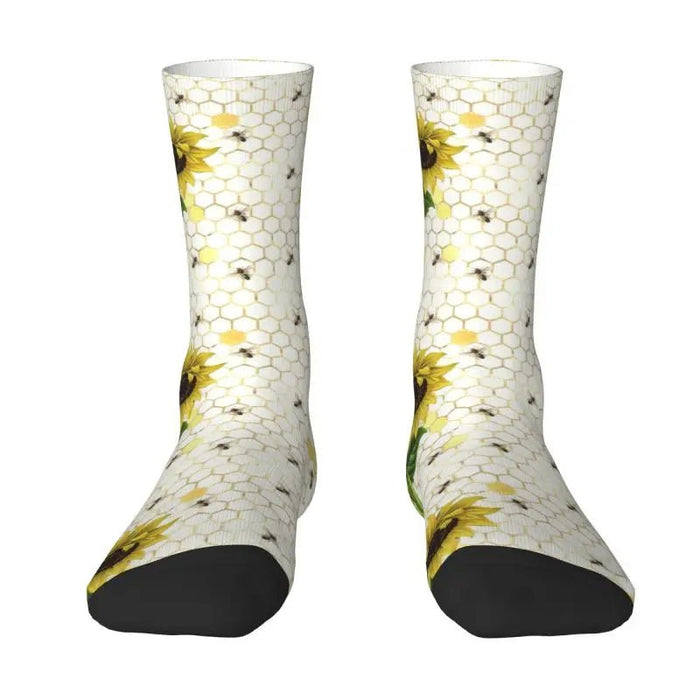 Fun Men's Bee Seamless Pattern Dress Socks Unisex Warm Comfortable 3D Print Honeybee Crew Socks - The Hive Apparel