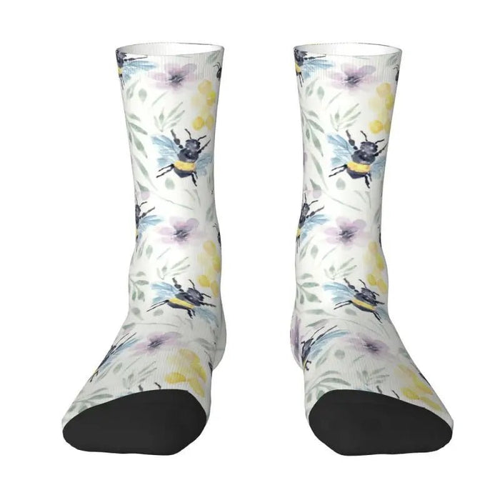 Fun Men's Bee Seamless Pattern Dress Socks Unisex Warm Comfortable 3D Print Honeybee Crew Socks - The Hive Apparel