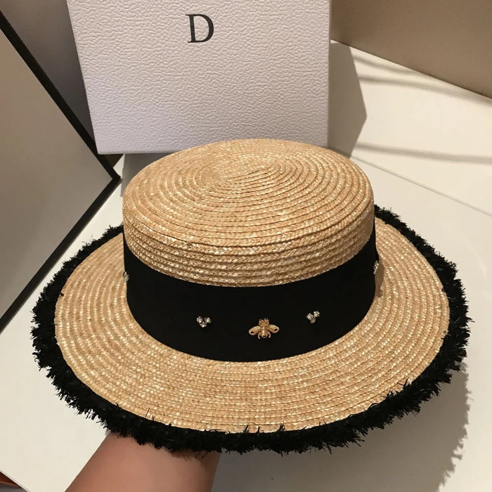 Ladies Sun Fedora Hats Small Bee Straw Hat European And American Retro Hat Female Sunshade Flat Cap Visors Hat - The Hive Apparel