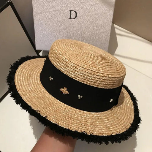 Ladies Sun Fedora Hats Small Bee Straw Hat European And American Retro Hat Female Sunshade Flat Cap Visors Hat - The Hive Apparel