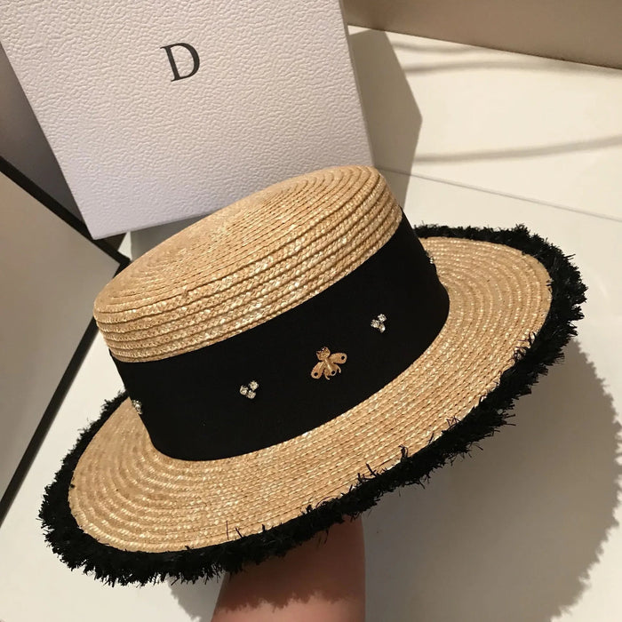 Ladies Sun Fedora Hats Small Bee Straw Hat European And American Retro Hat Female Sunshade Flat Cap Visors Hat - The Hive Apparel