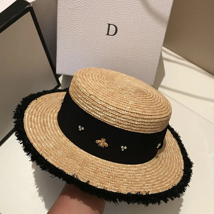 Ladies Sun Fedora Hats Small Bee Straw Hat European And American Retro Hat Female Sunshade Flat Cap Visors Hat - The Hive Apparel